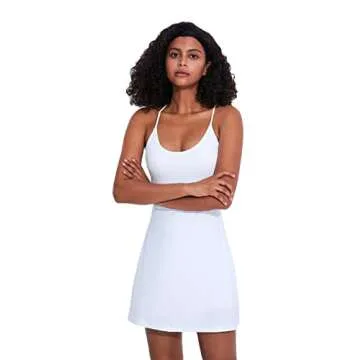 Women's Exercise Workout Dress with Built-in Bra & Shorts Sleeveless Tennis Golf Athletic Dress with Pockets White S