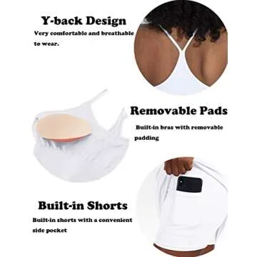 Women's Exercise Workout Dress with Built-in Bra & Shorts Sleeveless Tennis Golf Athletic Dress with Pockets White S