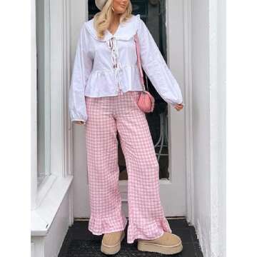 Women Y2k Puff Sleeve Peplum Shirts Bow Tie Front Blouse Flared Ruffle Hem Babydoll Tops Cute Summer...