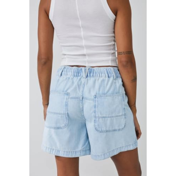 LifeShe Women's Summer Denim Shorts Casual Elastic Waist Jean Short with Drawstring