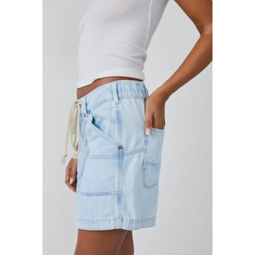 LifeShe Women's Summer Denim Shorts Casual Elastic Waist Jean Short with Drawstring