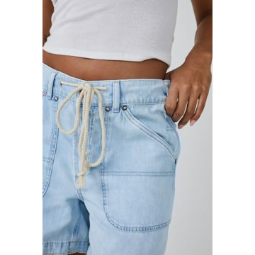 LifeShe Women's Summer Denim Shorts Casual Elastic Waist Jean Short with Drawstring