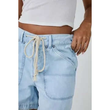 LifeShe Women's Summer Denim Shorts Casual Elastic Waist Jean Short with Drawstring