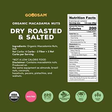 GoodSAM Organic Roasted Macadamia Nuts - Vegan, Gluten-Free, Keto