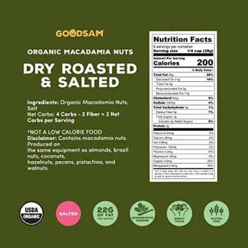 GoodSAM Organic Roasted Macadamia Nuts - Vegan, Gluten-Free, Keto