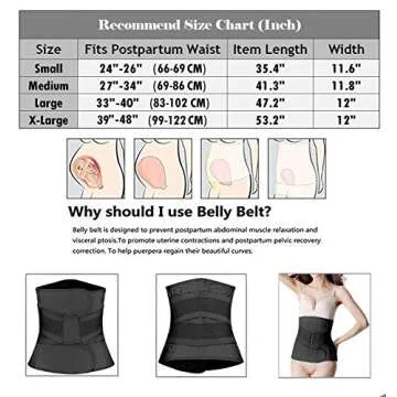 Postpartum Girdle C-Section Recovery Belt Back Support Belly Wrap Belly Band Shapewear (Black, M)