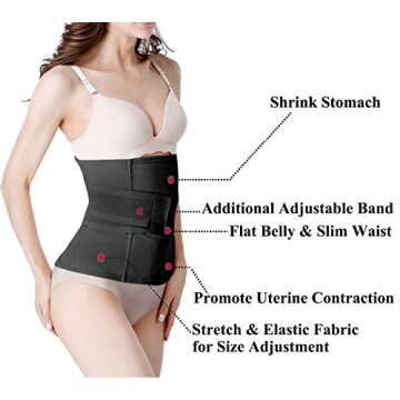 Postpartum Girdle C-Section Recovery Belt Back Support Belly Wrap Belly Band Shapewear (Black, M)