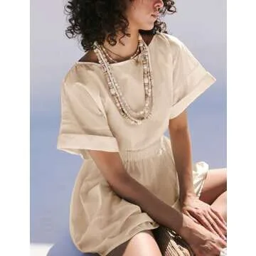 Zontroldy Women's Casual Beach Cotton Mini Dress with Pockets