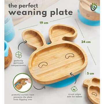 Bamboo Baby Plate with Suction - Kids and Toddler Suction Cup Plate for Babies, Non-toxic All-Natura...