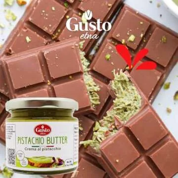 GUSTO ETNA Pistachio Butter Sweet Spreadable Cream, 6.7 oz (190g) Rich & Nutty Pistachios Cream for Knafeh Dubai Pistachio Chocolate Bars, Product of Sicily, Italy, No GMO