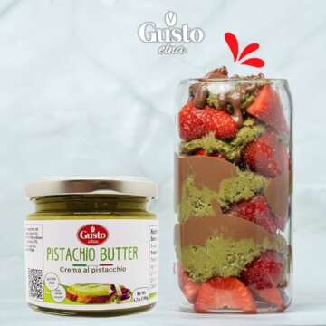 GUSTO ETNA Pistachio Butter Sweet Spreadable Cream, 6.7 oz (190g) Rich & Nutty Pistachios Cream for Knafeh Dubai Pistachio Chocolate Bars, Product of Sicily, Italy, No GMO