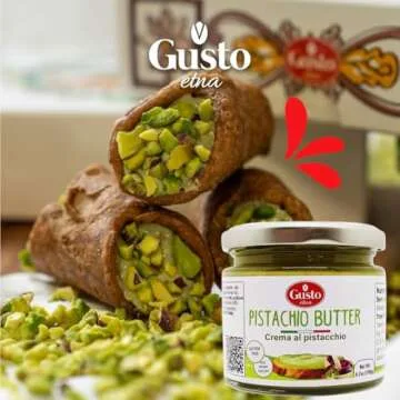 GUSTO ETNA Pistachio Butter Sweet Spreadable Cream, 6.7 oz (190g) Rich & Nutty Pistachios Cream for Knafeh Dubai Pistachio Chocolate Bars, Product of Sicily, Italy, No GMO