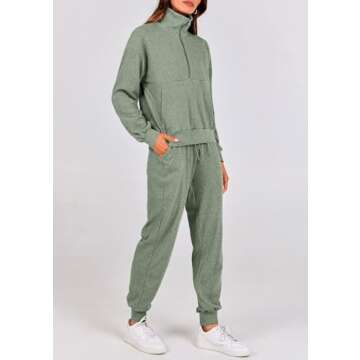 PRETTYGARDEN Womens 2 Piece Sweatsuits Set Long Sleeve Half Zip Pullover Sweatshirt Joggers Sweatpan...