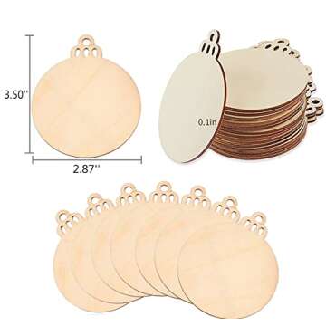 Pojah 60Pcs 3.5" Wooden Christmas Ornaments for Crafting DIY Decorations