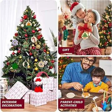 Pojah 60Pcs Wooden Christmas Ornaments for Crafts