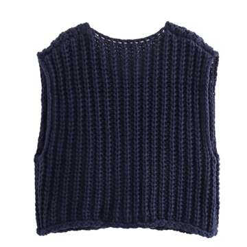 Hixiaohe Womens Crochet Chunky Knit Top Sleeveless Button Down Crop Tops Trendy Cardigan Sweater Ves...