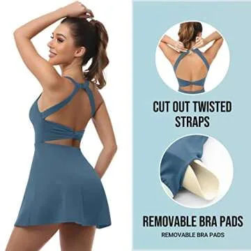 Womens Workout Tennis Dress with Built in Shorts and Bra Athletic Golf Activewear for Exercise Blue X-Small