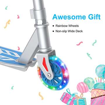 RideVOLO K05 Kick Scooter for 4-9 Years Old Kids, 3 Adjustable Heights, Ultra Lightweight and Easy Assembly, 5" Flash Wheels, Max Load 110lbs, Outdoor Activities, Gift for Boy/Girl Silver