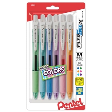 Pentel Energel-X Pastel Barrels Retractable Pens Pack of 6 - Vivid Colors & Smooth Writing