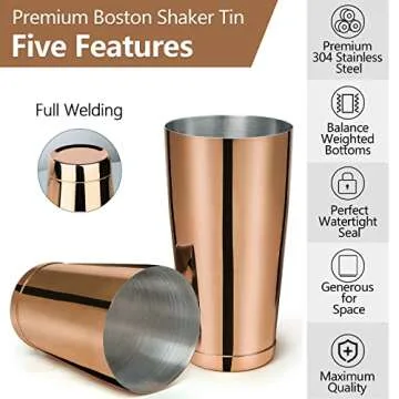 Stainless Steel Boston Shaker - 2-piece 18oz & 28oz Professional Bartender Cocktail Shaker Bartender Shaker Kit - CTSK0013 (Copper)