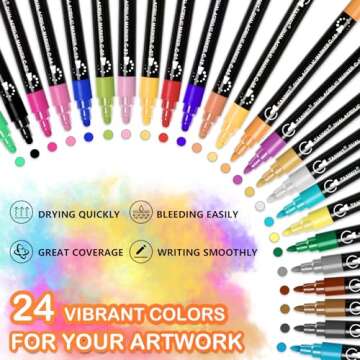 Acrylic Paint Pens Markers, 24 Colors Dual Tip Acrylic Paint Pens for Rock Painting, Wood, Canvas, Stone, Glass, Ceramic Surfaces, DIY Crafts Making Art Supplies (Round Tip and Fine Tip)