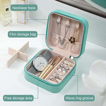 FOME Small Jewelry Box, Portable Jewelry Box Organizer PU Leather Mini Travel Jewelry Storage Case f...