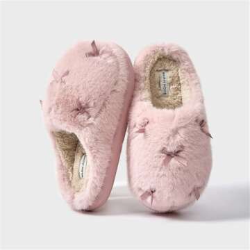 Uewidiod Women's Cute Plush Home Slippers Butterfly Knot Cotton Slippers Comfortable Thick Bottom Ou...