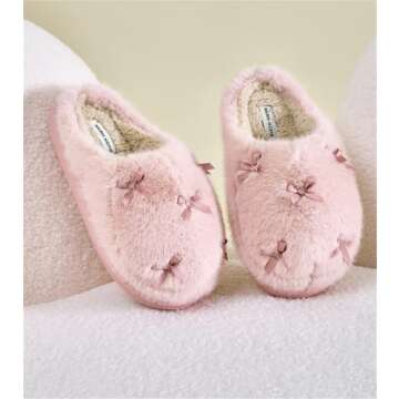 Uewidiod Women's Cute Plush Home Slippers Butterfly Knot Cotton Slippers Comfortable Thick Bottom Outdoor Slippers Winter Indoor Soft Warm Slippers (Pink, Adult, Women, 8, Numeric Range, US Footwear Size System, 9, Medium)
