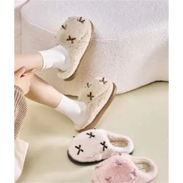 Uewidiod Women's Cute Plush Home Slippers Butterfly Knot Cotton Slippers Comfortable Thick Bottom Outdoor Slippers Winter Indoor Soft Warm Slippers (Pink, Adult, Women, 8, Numeric Range, US Footwear Size System, 9, Medium)