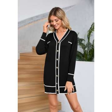 Pink Queen Elegant Lace Up Party Dress for Women Birthday V Neck Long Sleeve Short Sweater Dress Outfits Button Down Knitted Cardigans Black S