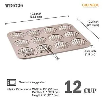 CHEFMADE Madeleine Mold Cake Pan - 12 Cavity, Non-Stick Scallop Design for Elegant Baking