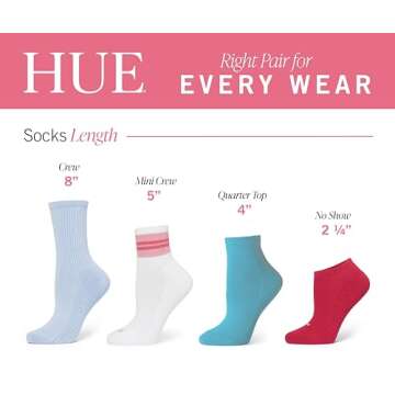 HUE womens Hue Women's Quarter Top With Cushion Sport Socks, 6 Pair Pack casual socks, Black/Multi, One Size US