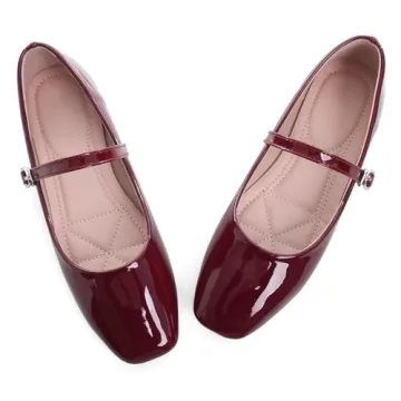 Stylish LUXINYU Mary Jane Flats - Adjustable Comfort Red Shoes for Women