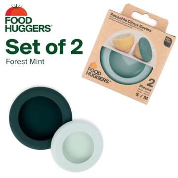 Food Huggers 2pc Reusable Silicone Citrus Savers | BPA Free & Dishwasher Safe | Fruit Produce Storag...