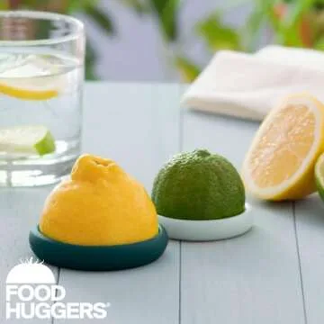 Food Huggers 2pc Reusable Silicone Citrus Savers | BPA Free & Dishwasher Safe | Fruit Produce Storage for Orange, Lemon, Lime, Banana, Cans & More | 2 Pack Round, Forest Mint