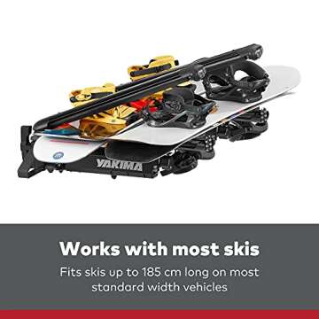 Yakima EXO SnowBank 5 Ski or 4 Snowboard Universal Car Mount Travel Roof Rack with Double Joint Hinge, SKS Lock, and 1 Button Access, Black