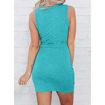 Acelitt Spring Summer Tank Dresses for Women 2025 Cut Out Ruched Bodycon Mini Dress Beach Vacation Cruise Outfits Resort Wear Sky Blue S