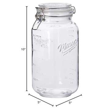 Mason Craft & More Airtight Kitchen Food Storage Clear Glass Clamp Jars, 67 Ounce (2 Liter) Large Clamp Jar