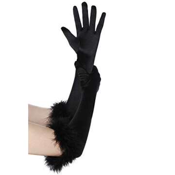 BABEYOND Long Satin Opera Gloves Pageant Feather Gloves 1920s Stretchy Elbow Length Gloves for Halloween Costume Party