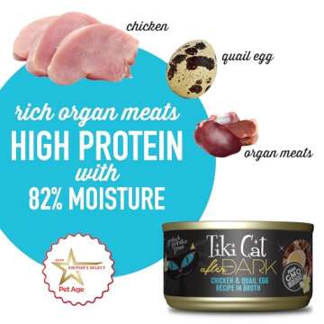 Tiki Cat After Dark, Chicken & Quail Egg, High-Protein and 100% Non-GMO Ingredients, Wet Cat Food for Adult Cats, 2.8 oz. Can (12 Count)