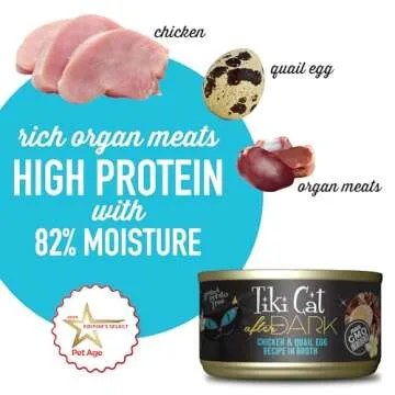 Tiki Cat After Dark, Chicken & Quail Egg, High-Protein and 100% Non-GMO Ingredients, Wet Cat Food for Adult Cats, 2.8 oz. Can (12 Count)