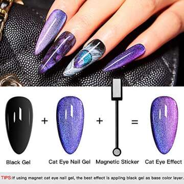 MTSSII Cat Eye Gel Nail Polish Moonstone Cat Eye Chameleon Magnetic Gel Galaxy Cat Eye Nail Polish with Starry Sky Effect 6 Colors Nail Polish Set Manicure Nail Art Gift with 1 Magnet Stick