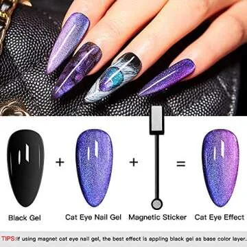 MTSSII Cat Eye Gel Nail Polish Moonstone Cat Eye Chameleon Magnetic Gel Galaxy Cat Eye Nail Polish with Starry Sky Effect 6 Colors Nail Polish Set Manicure Nail Art Gift with 1 Magnet Stick