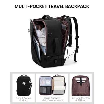 LOVEVOOK Travel Carry on Backpack, Large 40L Personal Item Travel Bag for Men & Women Flight Approved with 3 Packing Cubes, Suitcase Water Resistant Luggage Daypack Business Weekender Bag, Black