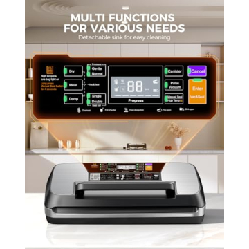 95kpa Vacuum Sealer Machine, Commercial Full Automatic Food Sealer, Vacuum Sealer for Food with Cutter, 10 Pre-cut Bags & Bag Rolls and Accessory Hose, Fully Starter Kits, Black