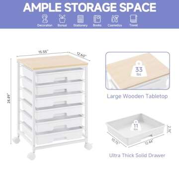 SYKIARIOL Versatile Rolling Cart with 6 Drawers