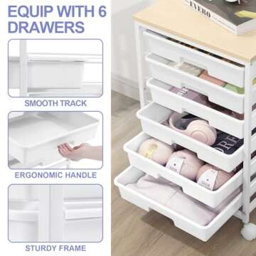 SYKIARIOL Versatile Rolling Cart with 6 Drawers