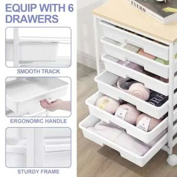 SYKIARIOL Versatile Rolling Cart with 6 Drawers