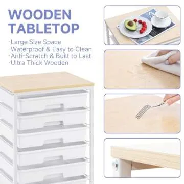 SYKIARIOL Versatile Rolling Cart with 6 Drawers