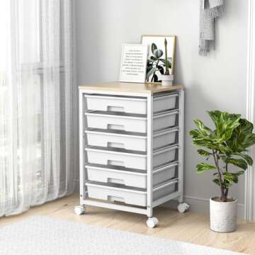 SYKIARIOL Versatile Rolling Cart with 6 Drawers